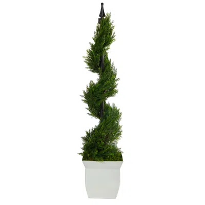 Homplanti 4' Cypress Spiral Artificial Tree In White Metal Planter