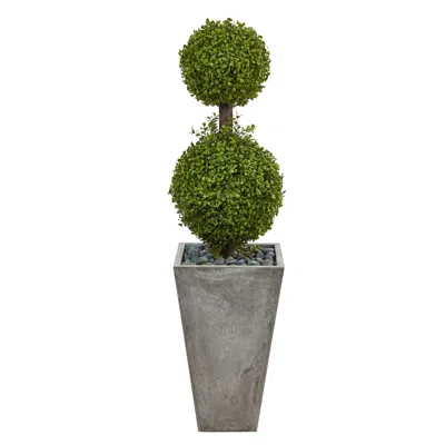 Homplanti 4' Double Boxwood Topiary Artificial Tree In Cement Planter