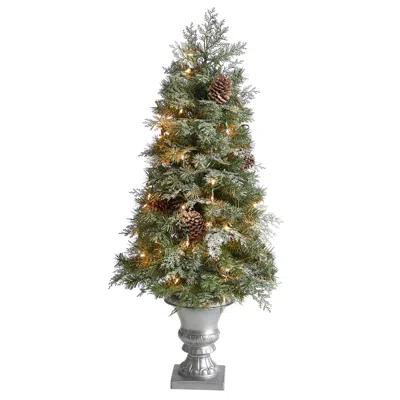Homplanti 4' English Pine Xmas Tree In Urn With 413 Tips And 100 Leds In Green