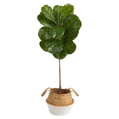 Homplanti 4' Fiddle Leaf Tree In Handmade White Cotton & Jute Planter