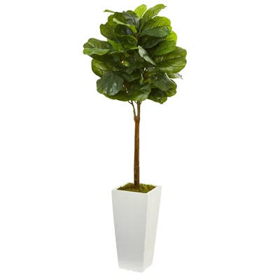 Homplanti 4' Fiddle Leaf Tree In White Tower Planter