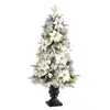 Homplanti 4' Flocked Christmas Tree W/223 Lvs & 100 Warm Lights In Urn