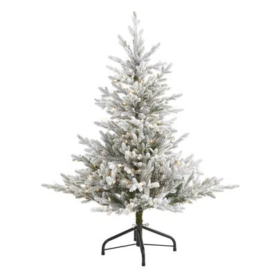 Homplanti 4' Flocked Fraser Fir Xmas Tree W/300 Lights And 967 Tips In Green