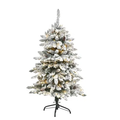 Homplanti 4' Flocked Livingston Fir Christmas Tree W150 Led & Cones In White