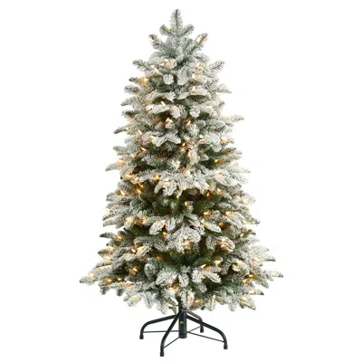 Homplanti 4' Flocked North Carolina Fir Christmas Tree W/250 Leds In Pattern