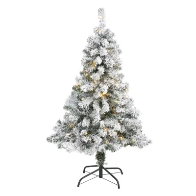 Homplanti 4' Flocked Rock Spruce Christmas Tree W/100 Led And 225 Tips