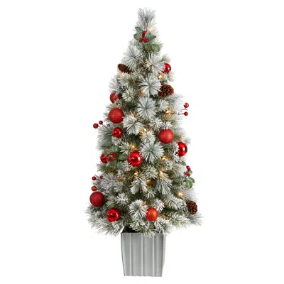 Homplanti 4' Flocked Xmas Tree W/50 Lights, Ornaments, 175 Tps In Gray
