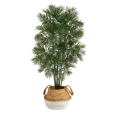 Homplanti 4' Parlor Palm Tree In Handmade Cotton & Jute White Planter