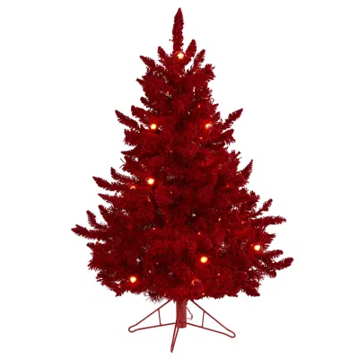 Homplanti 4' Red Christmas Tree W/100 Red Color Lights, 14 Globe Bulbs