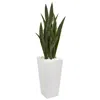 Homplanti 4' Sansevieria Artificial Plant In White Tower Planter