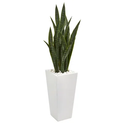 Homplanti 4' Sansevieria Artificial Plant In White Tower Planter