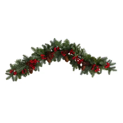 Homplanti 40" Pines, Red Berries And Pinecones Christmas Garland In Green