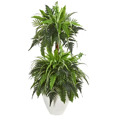 Homplanti 44" Mixed Greens And Fern Artificial Plant In White Planter