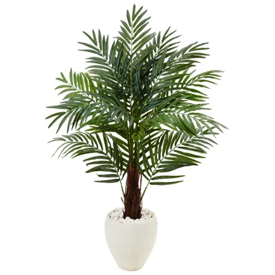 Homplanti 4.5' Areca Palm Tree In White Oval Planter