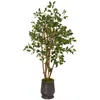 Homplanti 4.5' Ficus Artificial Tree In Ribbed Metal Planter