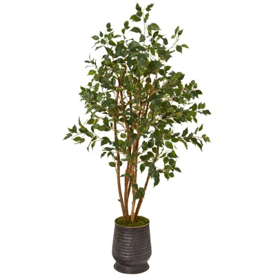 Homplanti 4.5' Ficus Artificial Tree In Ribbed Metal Planter
