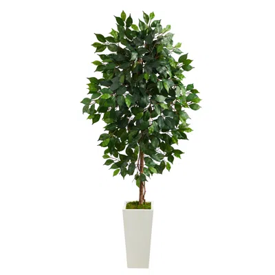 Homplanti 4.5' Ficus Artificial Tree In White Planter