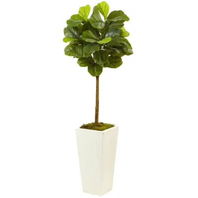 Homplanti 4.5' Fiddle Leaf Fig In White Planter (real Touch)