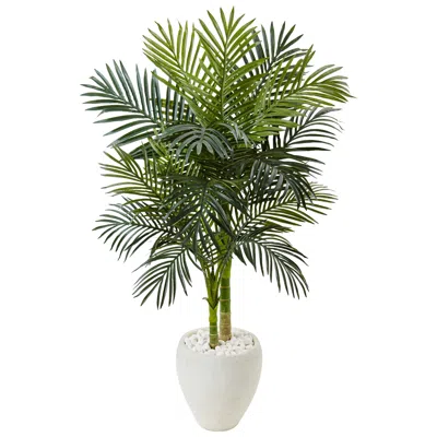 Homplanti 4.5' Golden Cane Palm Tree In White Oval Planter