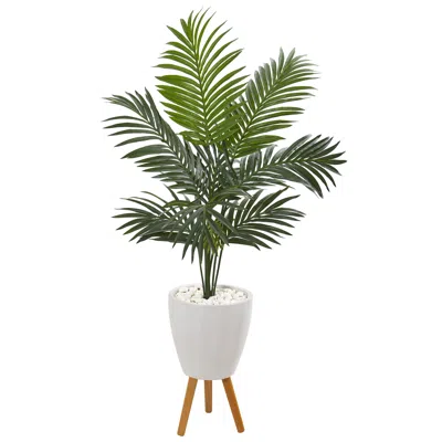 Homplanti 4.5' Kentia Artificial Palm Tree In White Planter With Legs
