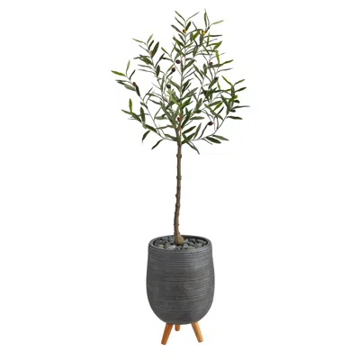 Homplanti 4.5' Olive Artificial Tree In Gray Planter With Stand