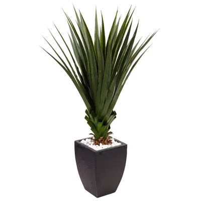Homplanti 4.5' Spiked Agave In Black Planter (indoor/outdoor) In Gray