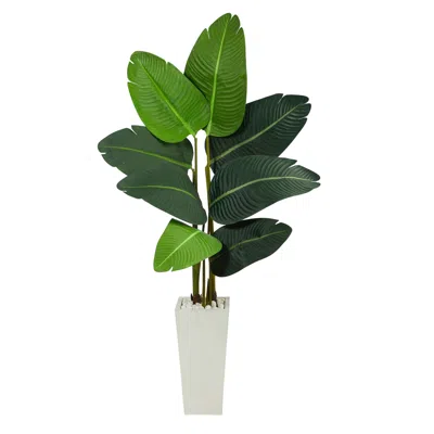 Homplanti 4.5' Travelers Palm Artificial Tree In White Planter