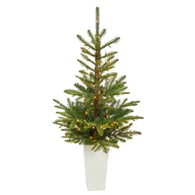 Homplanti 4.5' Washington Spruce Christmas Tree In White Planter In Green