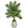 Homplanti 46" Areca Palm Tree In Floral Print Planter (real Touch)