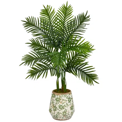 Homplanti 46" Areca Palm Tree In Floral Print Planter (real Touch)