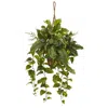 Homplanti 46" Mixed Pothos And Boston Fern In Hanging Basket