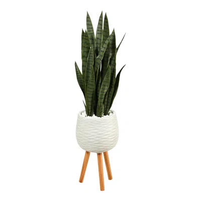 Homplanti 46" Sansevieria Artificial Plant In White Planter With Stand