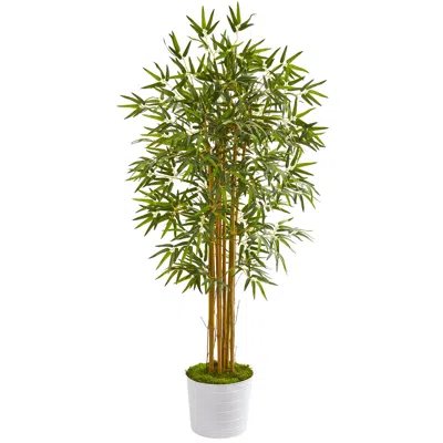 Homplanti 5' Bamboo Artificial Tree In White Tin Planter