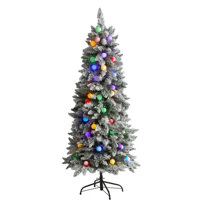 Homplanti 5' British Columbia Fir Xmas Tree In Plntr W/50 Globe Bulbs In Gray