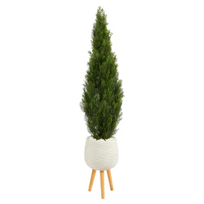 Homplanti 5' Cedar Artificial Tree In White Planter With Stand