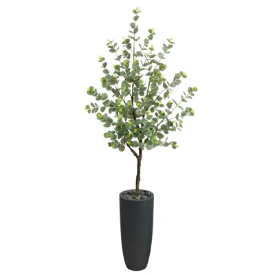 Homplanti 5' Eucalyptus Artificial Tree In Gray Planter