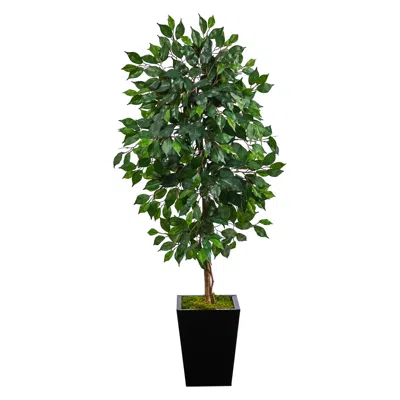 Homplanti 5' Ficus Artificial Tree In Black Metal Planter