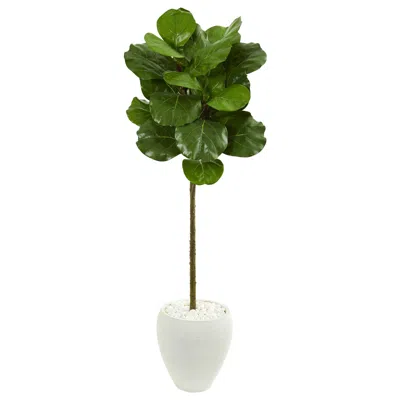 Homplanti 5' Fiddle Leaf Artificial Tree In White Planter