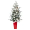 Homplanti 5' Flkd Manchester Spruce Xmas Tree N Red Tower Planter