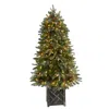 Homplanti 5' Flocked Christmas Tree W/300 Led's, 514 Lvs In Planter