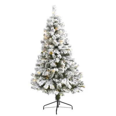 Homplanti 5' Flocked Fir Christmas Tree W/320 Tips, Pvc And 150 Led