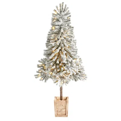 Homplanti 5' Flocked Leaning Xmas Tree Pre-lit With 150 Leds & 288 Tps In Gold