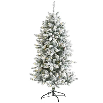 Homplanti 5' Flocked Livingston Fir Christmas Tree W200 Led & Cones