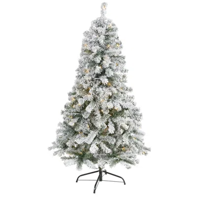 Homplanti 5' Flocked Rock Spruce Christmas Tree W/150 Led And 350 Tips