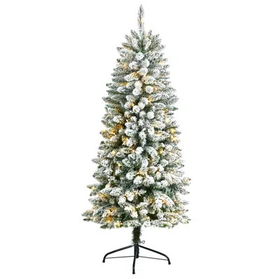 Homplanti 5' Flocked Slim Montreal Xmas Tree With 491 Tips And 150 Led In Green