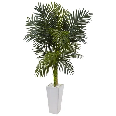 Homplanti 5' Golden Cane Palm Tree In White Tower Planter