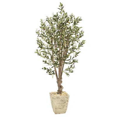 Homplanti 5' Olive Artificial Tree In Country White Planter