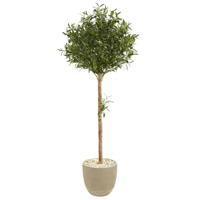 Homplanti 5' Olive Topiary Artificial Tree In Sand Stone Planter