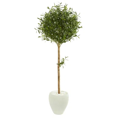 Homplanti 5' Olive Topiary Artificial Tree In White Planter
