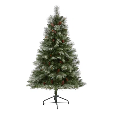 Homplanti 5' Snowed French Pine Xmas Tree W/387 Tips And Pine Cones